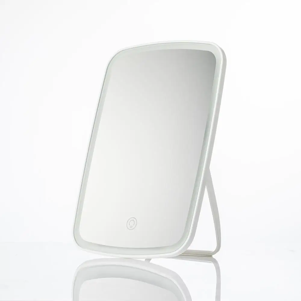 Портативное складное светодиодное зеркало для макияжа Xiaomi с естественным светодиодным освещением, портативное зеркало для дома и рабочего стола с длительным аккумулятором - Цвет: Белый