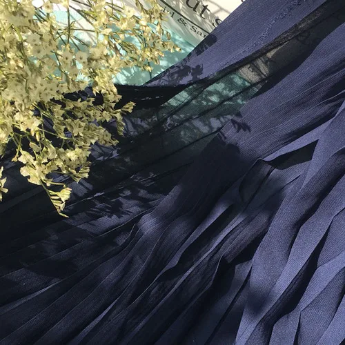 Мягкая однотонная плиссированная шифоновая ткань с жемчужинами, 150 см X 50 см, полиэстер, весенне-летние юбки, одежда для платья, не скатывается - Цвет: Темно-синий