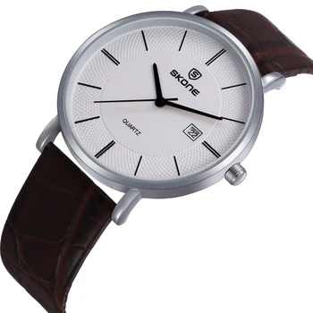

Skone Lovers' Simple Quartz Watches Ultra-thin Case Casual Leather Band Wristwatch Unisex Business Watch for Men Women Clock