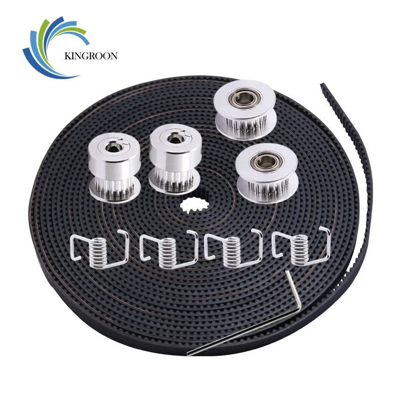 Kingroon 5m 6mm gt2 correia + 2 pces 20 dentes 5mm polia cronometrando + 2 pces polia inativa + 4 peças mola de torção + 1 pc 2mm chave kit para impressora 3d|Peças e acessórios em 3D| | -
