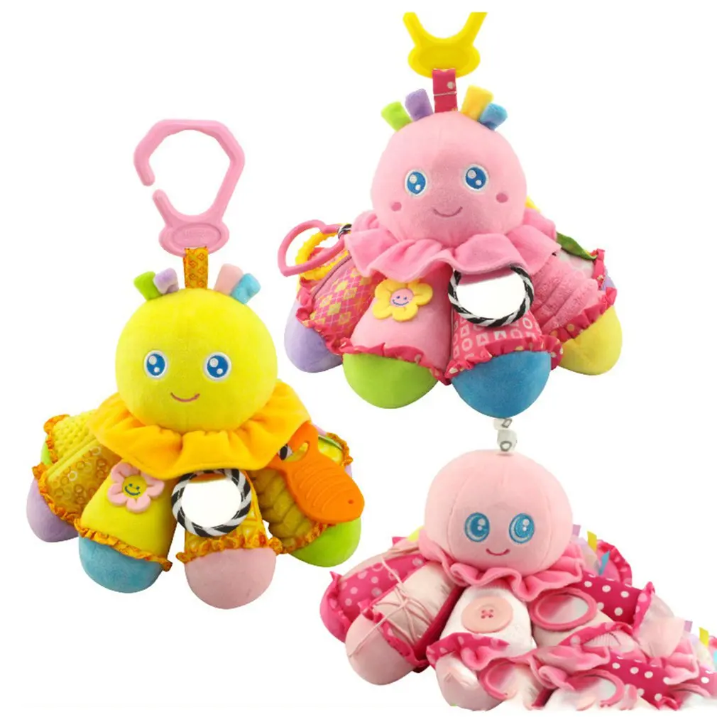 Baby Octopus Doll Plush Toys Safe Mirror Ring Bell Rattles Hanging