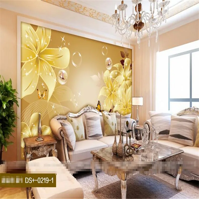 

beibehang custom high quality fresco sofa TV background modern minimalist flower fly lily fresco living room photo wallpaper