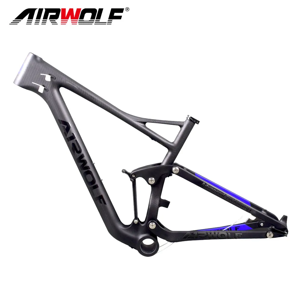 Cheap 2019 Airwolf mtb full suspension frame with disc brake 160mm travel 122mm accept OEM painting 29er carbon frame suspension 5