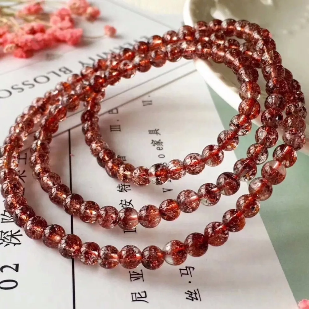 

Genuine Natural Red Super 7 Lepidocrocite Quartz Women Man 5mm Round Beads 3 Laps Stretch Bracelet Necklace AAAAA Certificate