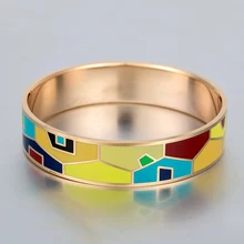 Venta Caliente de Calidad superior de 16 MM de Ancho de Acero Inoxidable Grande Esmalte Chapado en Oro del brazalete para Las Mujeres de Señora Men 2017 de Lujo diseño