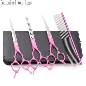 

4Pcs Suit 6.5" 440C Customize Brand Comb Straight Scissors Thinning Shears Down Curved Shears Grooming Scissors Pet Shears C3009