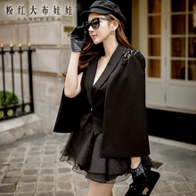 dabuwawa 2016 new spring autumn fashion black shawl jacket cape coat female pink doll