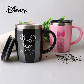 

2020 Disney Mug Mickey Mouse Child With lid Insulation Stainless Handle Cup Office Non-slip Coffee Milk Cups Birthday Gifts