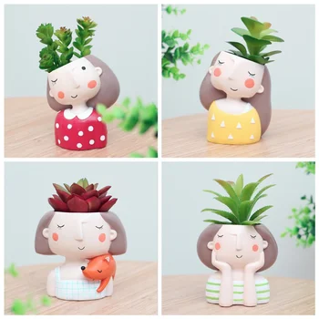 

1pcs Cute wholesale Flowerpot Plant Pot Cute Girl Flower Planter Home Garden Mini Bonsai Cactus Flower Pot Wedding Birthday Gift