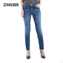 Осенне-зимние женские джинсовые обтягивающие брюки стрейч с заниженной талией потертые синие узкие эластичные рваные женские джинсы ZS002FPTA22
