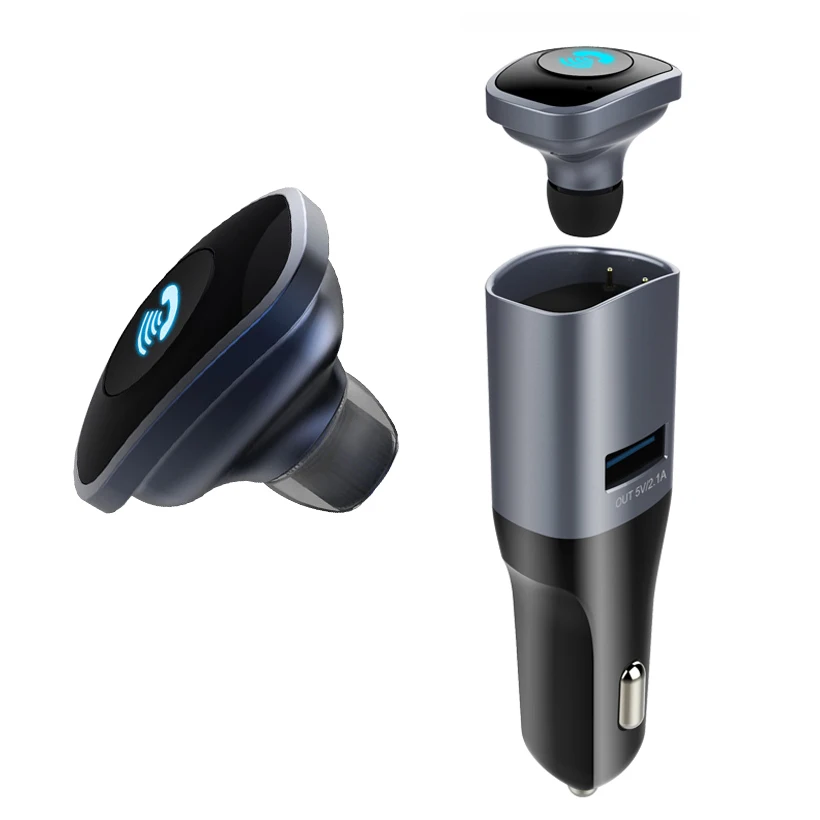 

Mini Bluetooth Earphone with Car Charger 2 in 1 Bluetooth car kit with Mic Headphone Noise-canceling 6.0 Supports Music