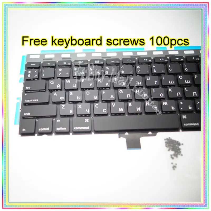  New Small Enter RS Russian keyboard+Backlight Backlit+100pcs keyboard screws For MacBook Pro 13.3
