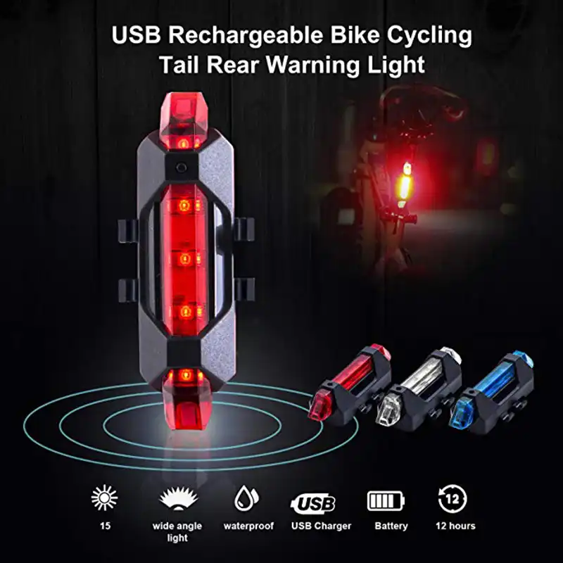 PJC Official Store 2 Pack of Bicycle Bright Rear Lights Waterproof Bicycle Safety Flashlight with 4 Modes. USB Rechargeable LED Lights