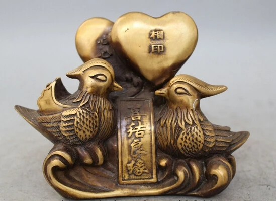 

wholesale factory 5" Chinese Fengshui Copper Rich Lucky Coin Money mandarin duck consort Statue