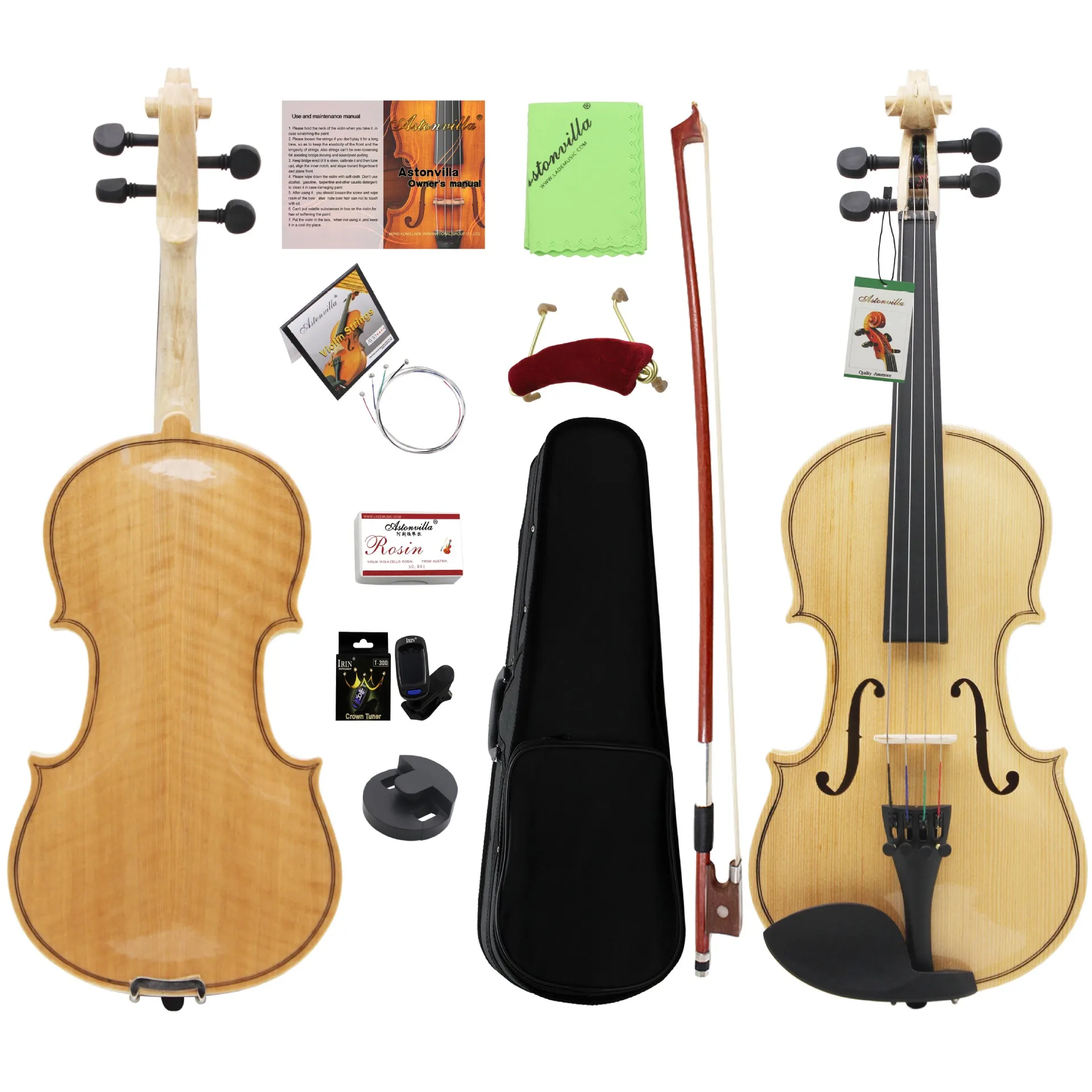 

Violin natural color tiger print beginner practice violin tuner bow string case rosin combination Free Shipping