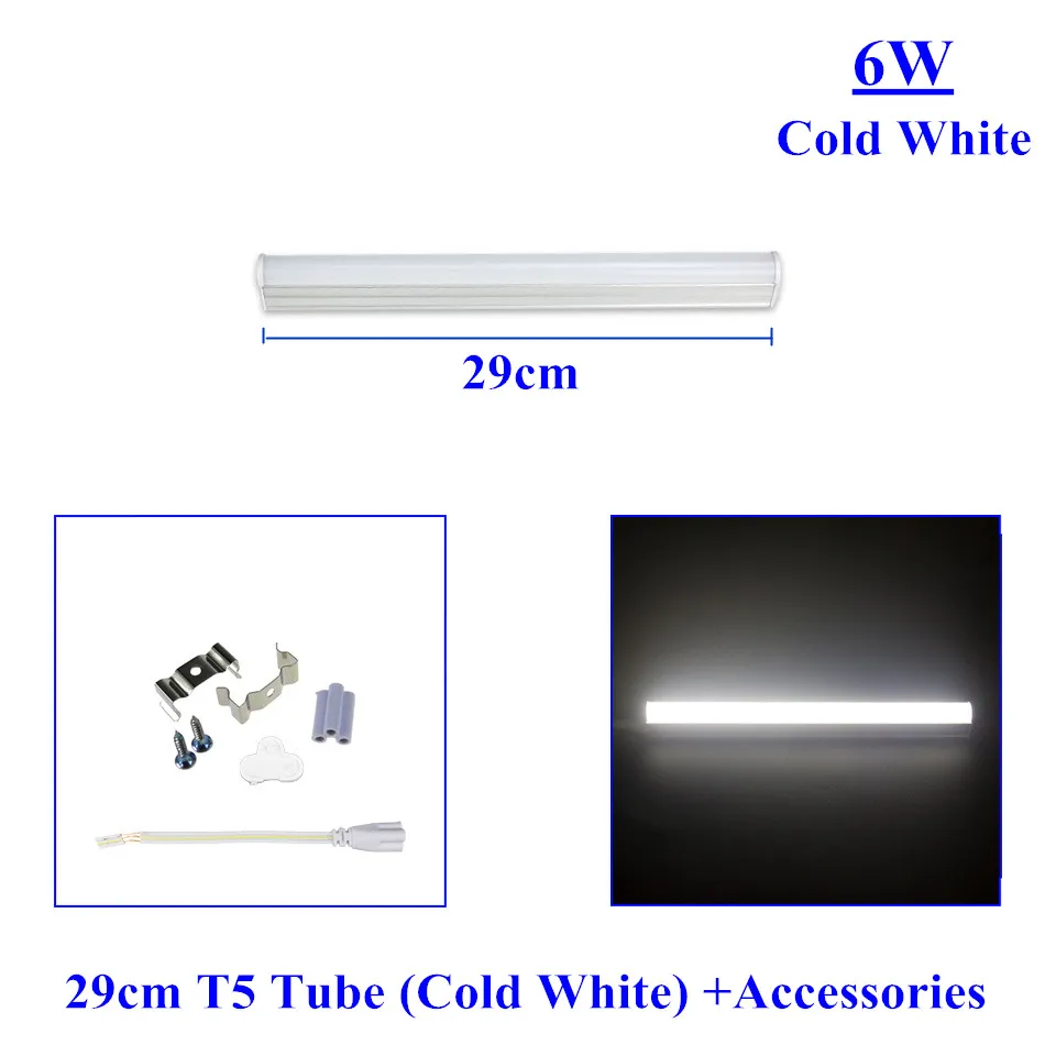 T5 светодиодный трубка 29 см 57 см 220V~ 240V светодиодный Люминесцентная трубчатая светодиодная 30 мм 60 лампа 6 Вт 10 Вт, холодный белый свет светильник Lampara ампулы ПВХ Пластик - Испускаемый цвет: 6w Tube Cold White