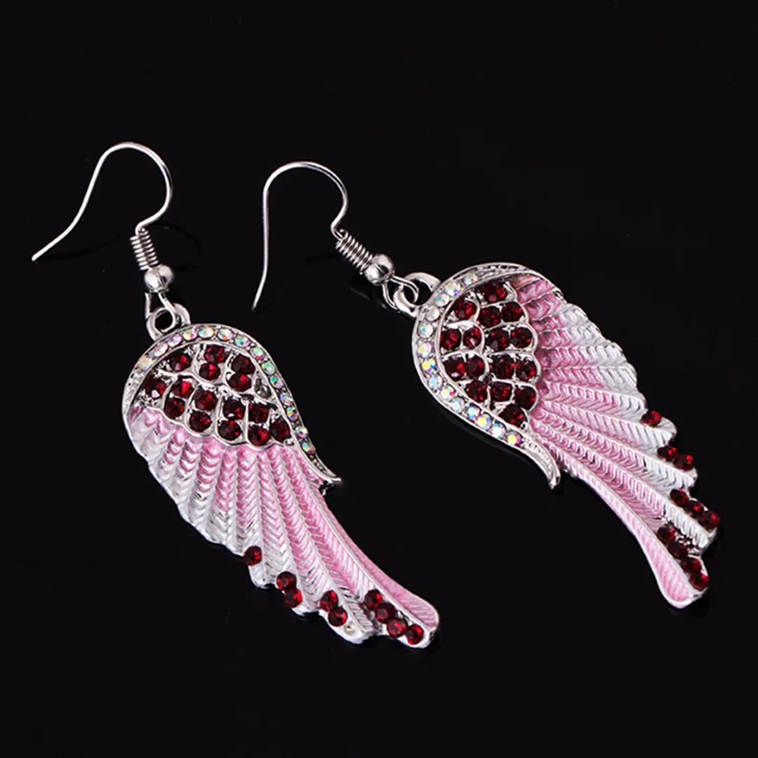 3 Colors Angel Wings Feather Dangle Crystal Earring Antique Elegant Women Jewelry