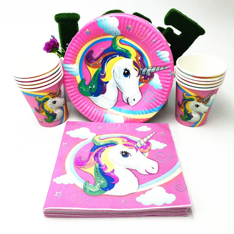 60pcs lot unicorn plates  cups  birthday  party supplies  baby 