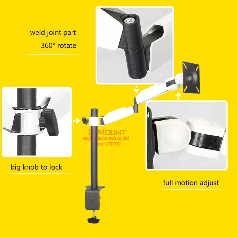 DLM-TS101D, белая сталь, поворот на 360 градусов, полное движение, 10-27 дюймов, двойная рукоятка, подставка для монитора, компьютерный стол, держатель, зажим для ПК