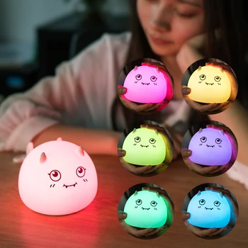 

Premium Colors Cat Children Animal USB Recharge Night Light Silicone Soft Cartoon Baby Nursery Lamp Breathing LED Night Light