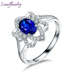 Loverjewelry Кольцо Настоящее 14 K White Gold натуральные алмазы, синий сапфир кольцо на головщину ювелирных украшений для Для женщин День рождения
