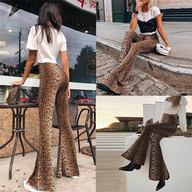 

2019 Summer Fashion Women Sexy Leopard Print Bodycon Long Pants Lady Casual High Waist Flare Long Trousers Summer New Arrival