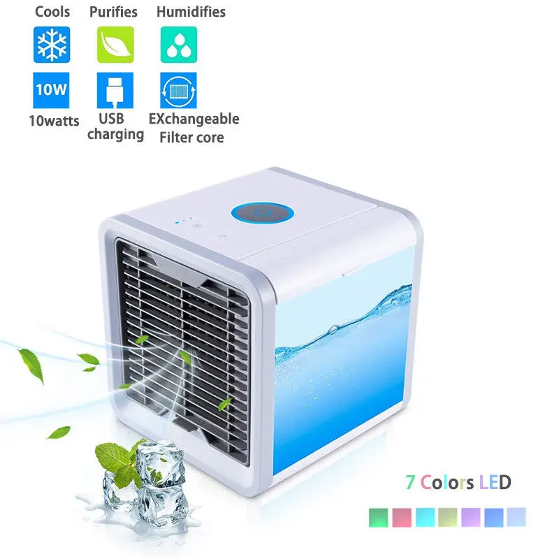 

Mini Portable Water Fan Cooler Air Conditioner Humidifier Purifier Evaporative Air Cooler 7 Color-cycle LED Mood Light Air Coole