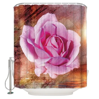 

Rose Pink Flower Bath Shower Curtains Mildew-resistant Bathroom Decor Sets