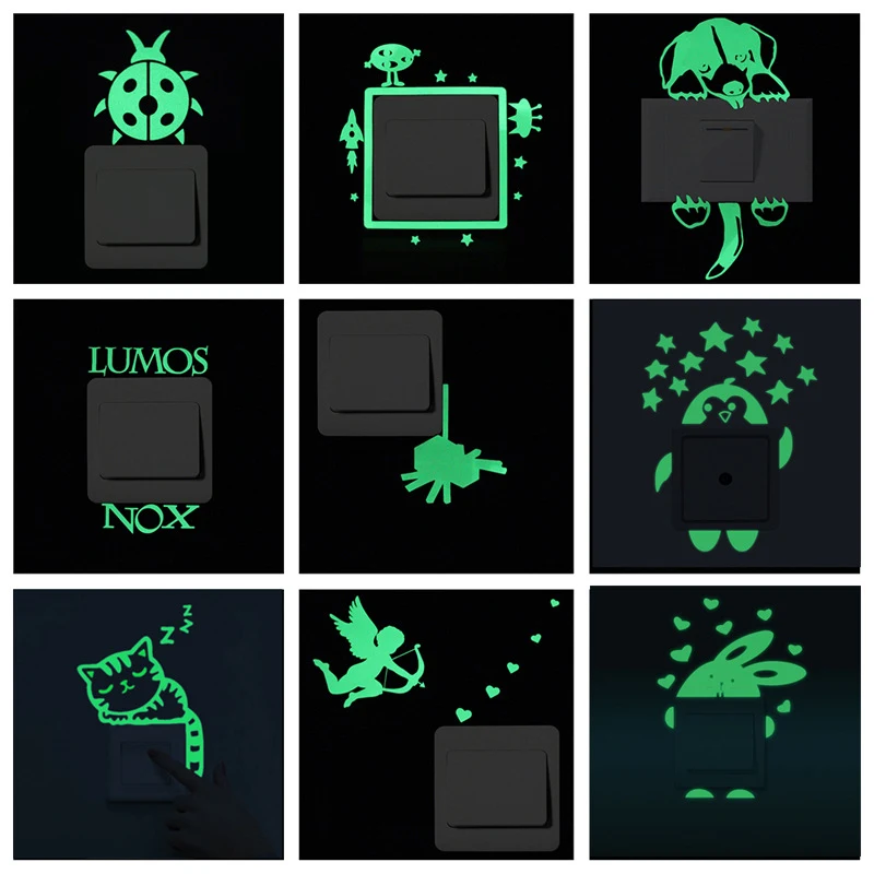 1PCS Glowing Cute Stickers Night Light Kawaii Multi Card Cartoon Green Creative Sticker Custom Stickers Material escolar Loop