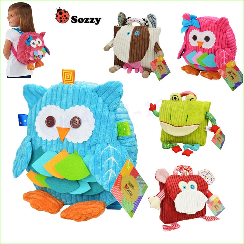 

1pcs Sozzy Cute Kid Plush School Backpacks 25cm Animal Figure Bag Kid Girls Boys Gifts Toy Owl Cow Frog Monkey schoolbag