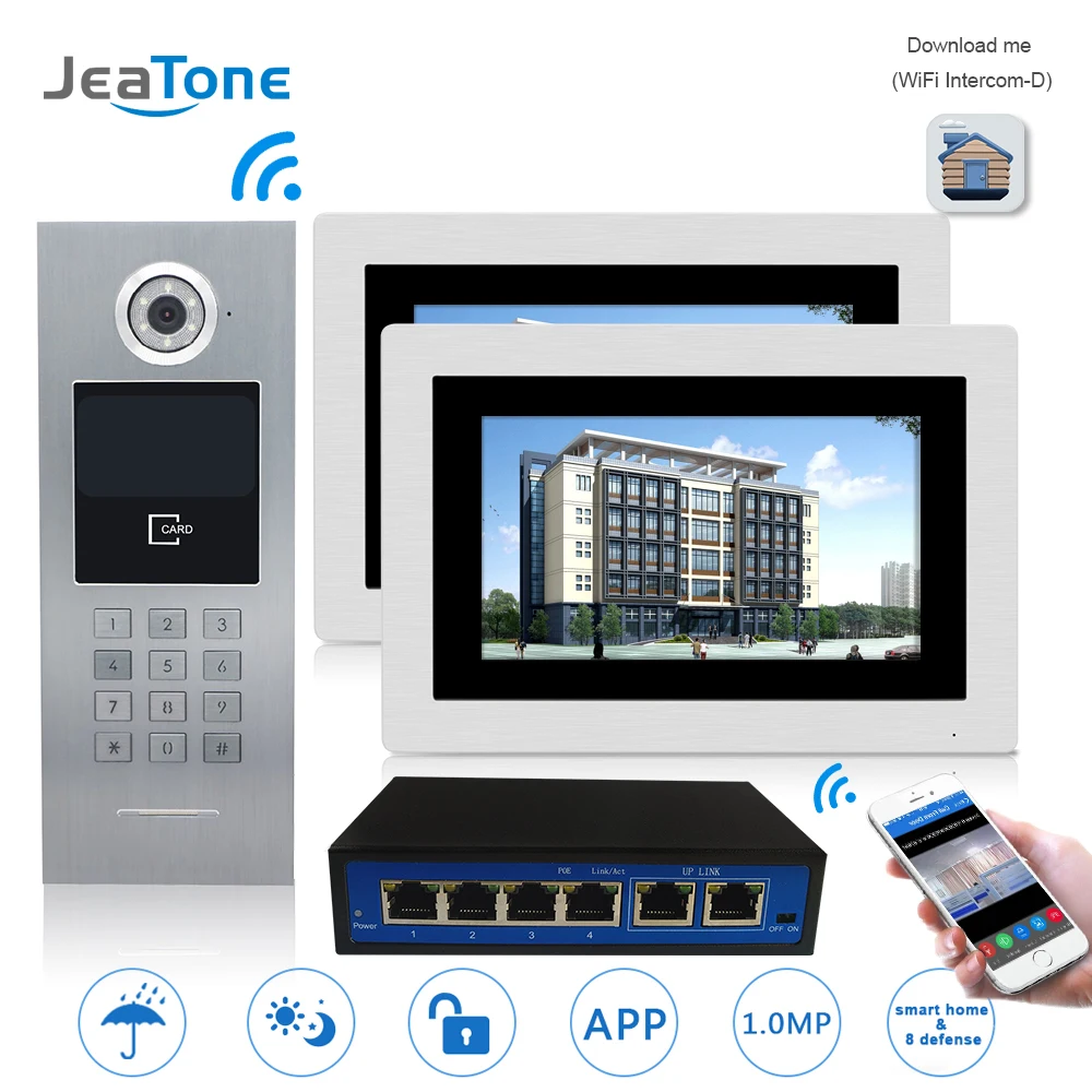 7'' WIFI IP Video Door Phone Intercom Door Bell Building Security Access Control System Touch Screen Password/for 2 householders