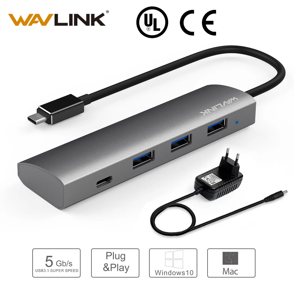 Алюминий 4 порта usb хаб с Мощность адаптер 5 V/4A USB C концентратор Тип
