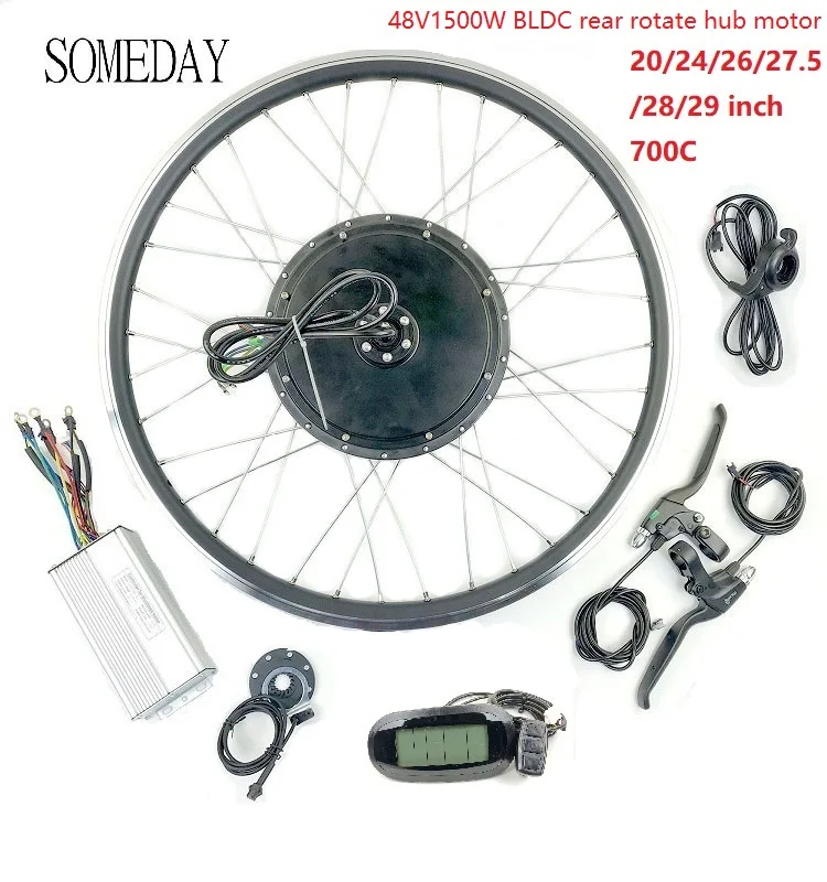 

SOMEDAY BLDC Electric Bicycle conversion kit with LCD6 display 48V1500W EBIKE Rear Rotate Hub Motor with spoke and rim
