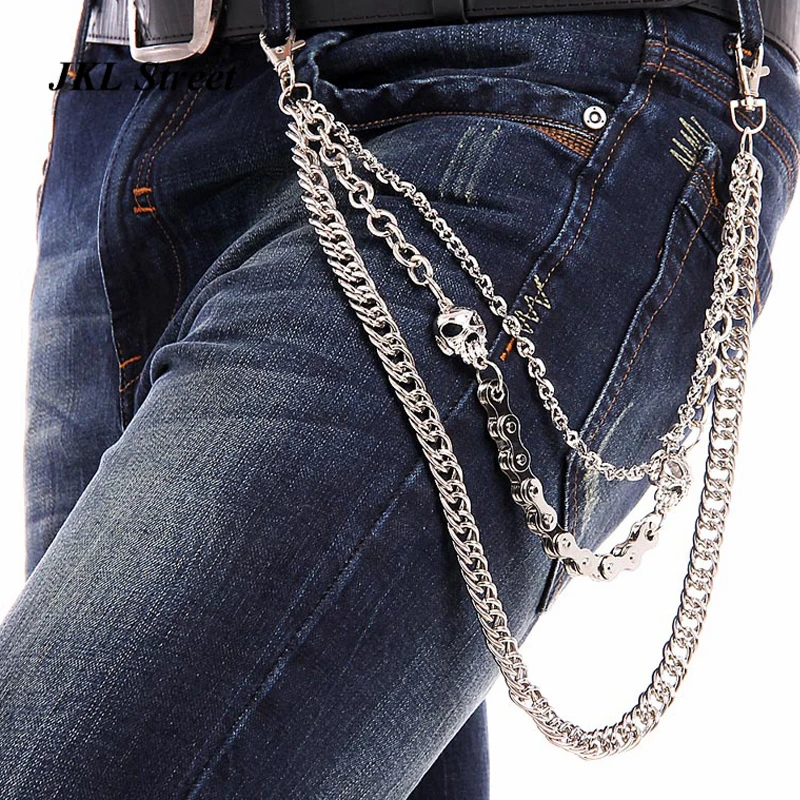 NEW Men's 3 Layers Silver Metal Skull Skeleton Bicycle Chain Link