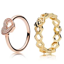 925 пробы серебряные кольца с подвеской из розового золота пчела Полые Любовь Цвет Бабочка обручальное кольцо для женщин ювелирные изделия