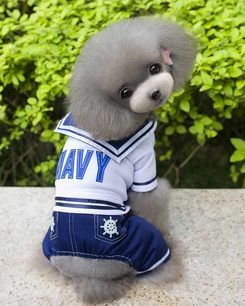 SYDZSW Pet Dog Costume Classic Navy Captain Small Dog Jumpsuit Overalls Chihuahua Dog Coat Puppy Pet Clothes in Spring Summer4