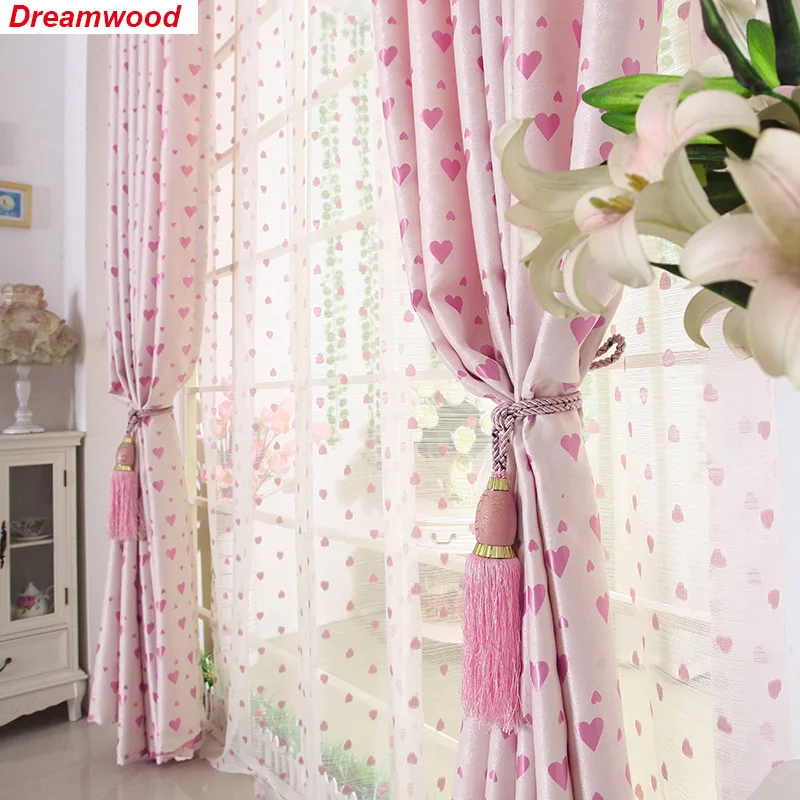 

Dreamwood Joyous Dream polyester Pink Jacquard Eco-friendly Modern Princess Bedroom Blackout Window Curtains Insulation Drapes