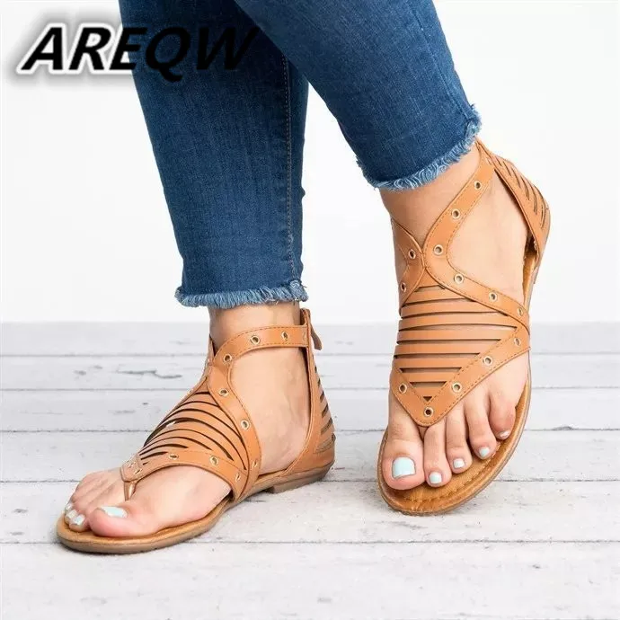 

2019 Summer Explosion Models Ladies Sandals Hollow Open Toe Foreign Trade Flat Shoes Women's Beach Corner Gladiator Sandals