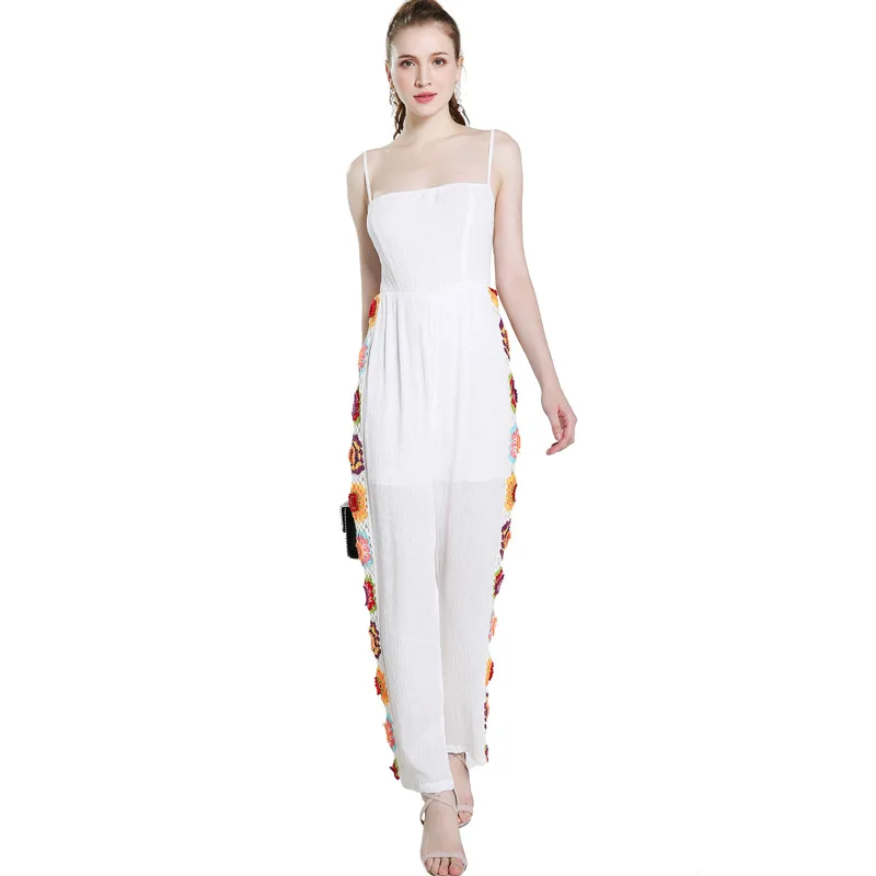 

Cross-border Wish Amazon 2019 European and American stitching lace back suspension with one piece wide-legged pants