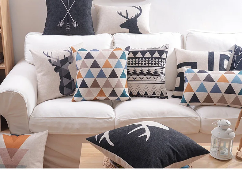 Nordic Geometric Triangles Zigzags Chevrons Deer Cushion Cover