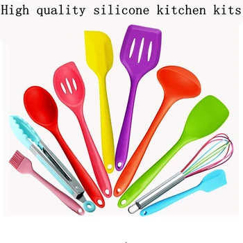 

New 10pcs/set Silicone Kitchen cook Tools nonstick Mixer Spoon Scraper Dessert Cake Microwave Oven Multifunctional Kitchenware