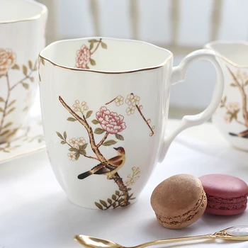 

450ML Pastoral Style Ceramic Bone China Office Afternoon Tea Cup Gold Rim Coffee Milk Cup Home Drinkware Teacup Birthday Gifts