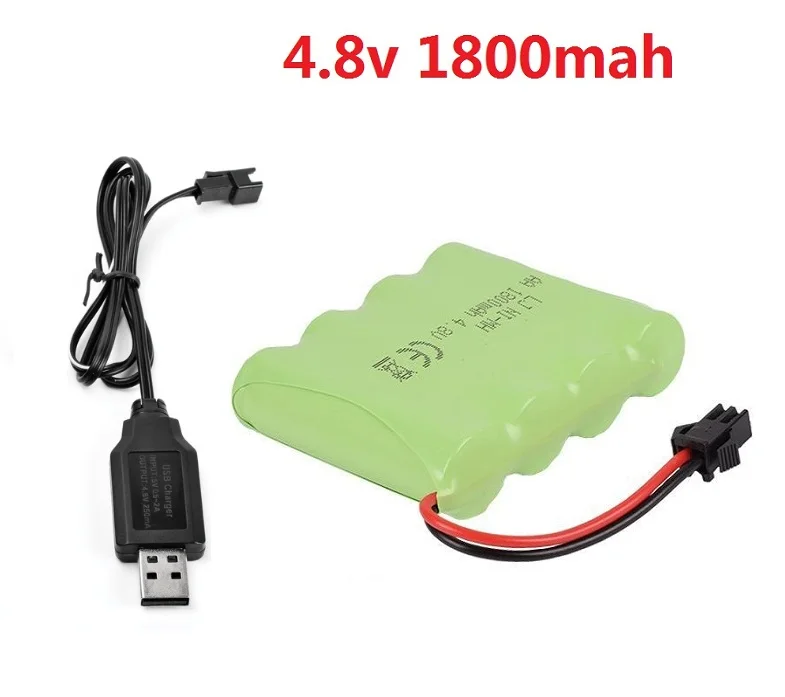 Аккумуляторная батарея YUKALA 4,8 V 700 mAh/1800 MAH/2800 MAH Ni-CD+ зарядное устройство USB для RC грузовика/RC автомобиля/RC лодки/RC Танк Размер: 65*50*14 мм