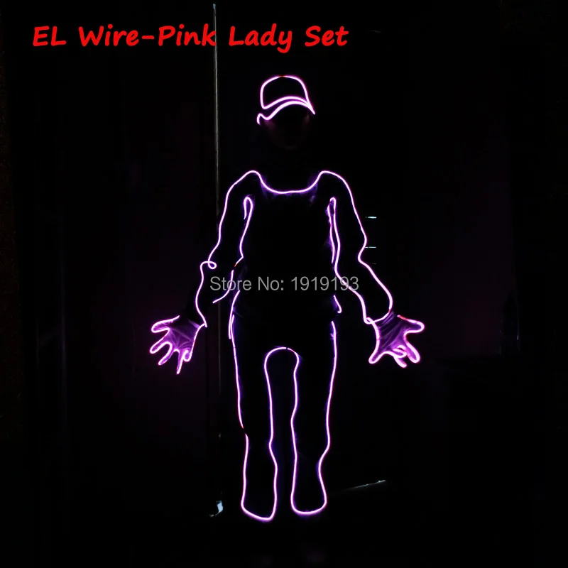 12 стилей светодиодный флуоресцентный танцевальный костюм для выступлений, светильник, набор, светящиеся перчатки, светильник, одежда унисекс, светящиеся вечерние принадлежности - Цвет: The Pink Lady