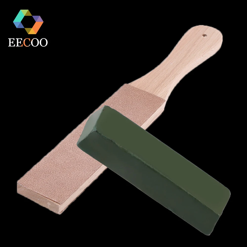 

EECOO Knife Sharpener Set Wooden Handle Leather Sharpening Strop Handmade Razors Polishing Board And Polishing Wax Leather Paste