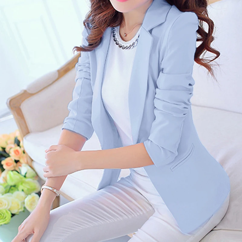 2017 Winter Jackets Women Long Sleeve Single Button Female Blazers Plus Size New Fashion Chaquetas 7 colors Slim Blazer Feminino