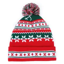 Рождественская Красная Зеленая Вязаная Шапка Снежинка Pom Beanie для женщин и мужчин