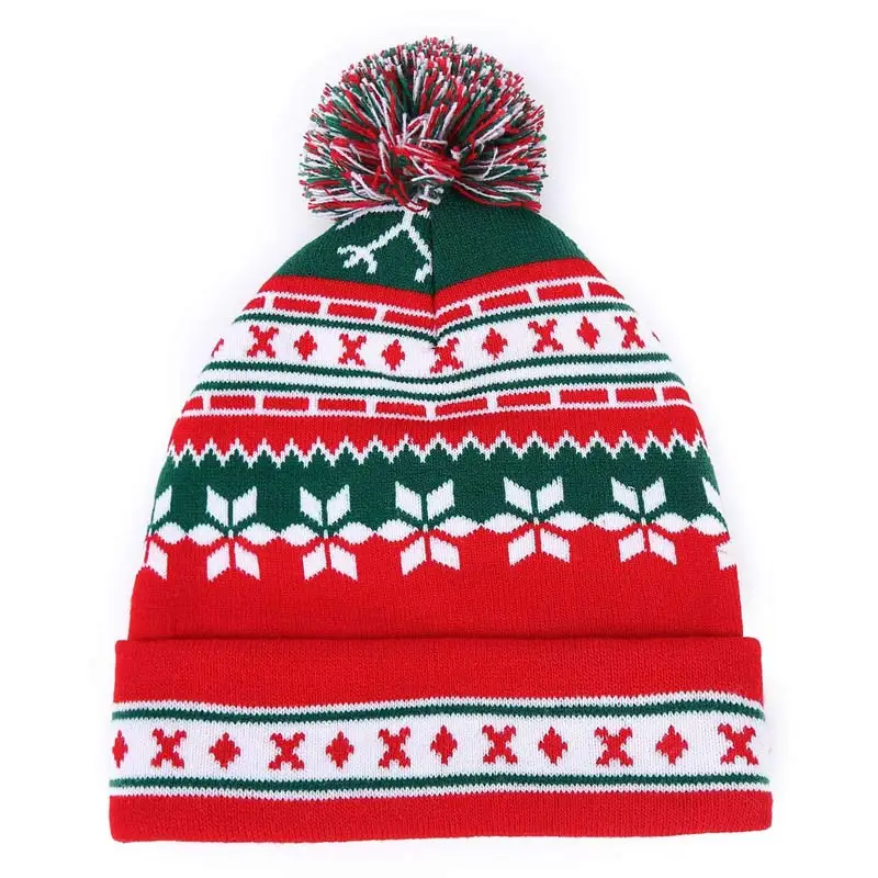 Christmas Knitted Hat Pom Beanie Women 