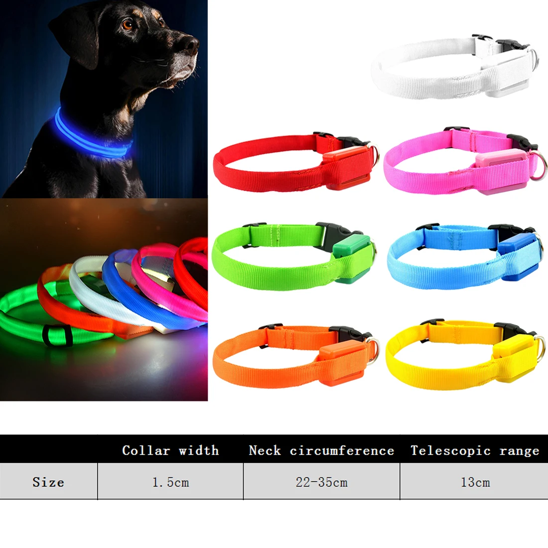 

Nylon Pet Dog Collar LED Light Night Safety Glowing Pet Supplies Cat LED Dog Collar Pet Accessories For Small Dogs