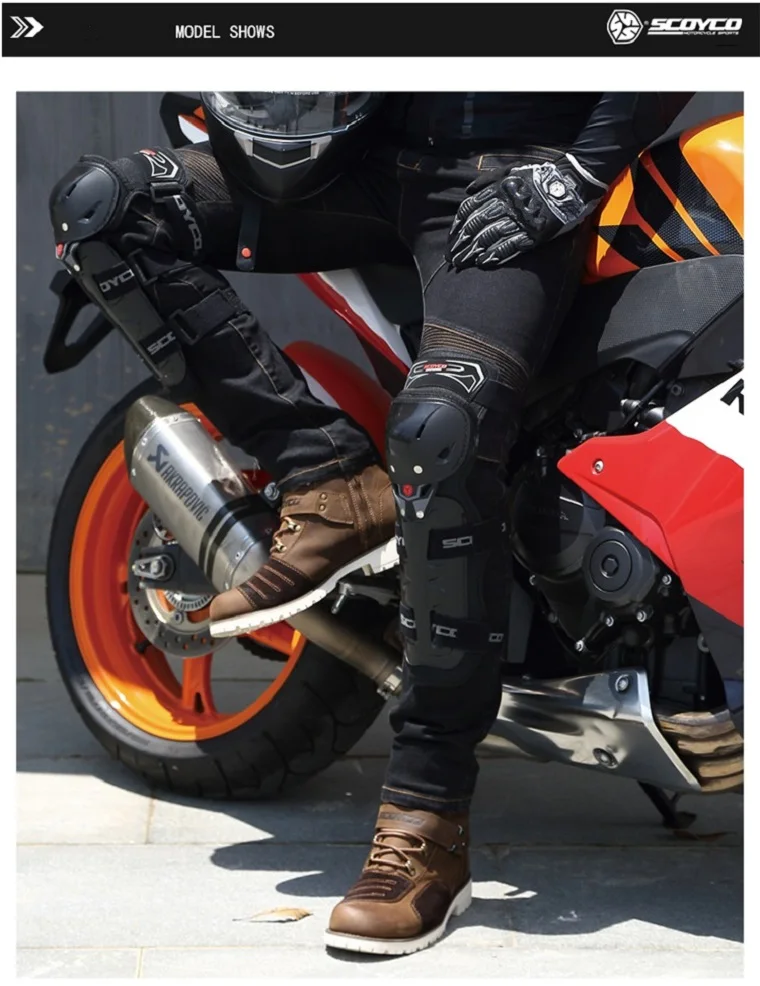 SCOYCO мотоциклетные защитные наколенники для мотокросса Оборудование для защиты езды на мотоцикле наколенники из полипропиленовой оболочки амортизирующая пена